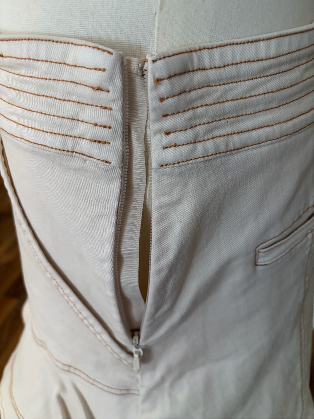 Pilcro Cream A-Line Utility Alt Skirt with Contrast Stitching, Ruffle Tier, 4 - Picture 7 of 8